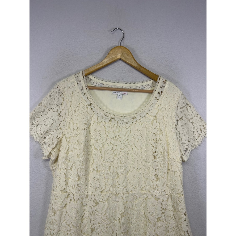 Romantic Isaac Mizrahi Live Women 1X Cream Floral Lace Peplum Tunic Top - Picture 8 of 11